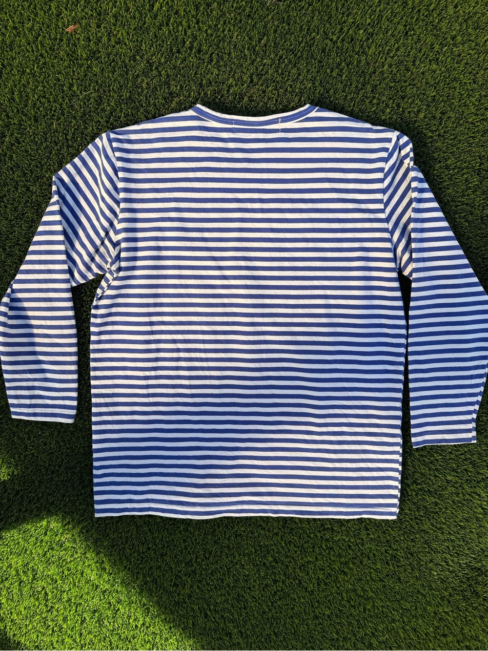 Comme des Garçons PLAY Blue & White Striped Long-Sleeve Tee with Red Heart - Picture 4 of 4